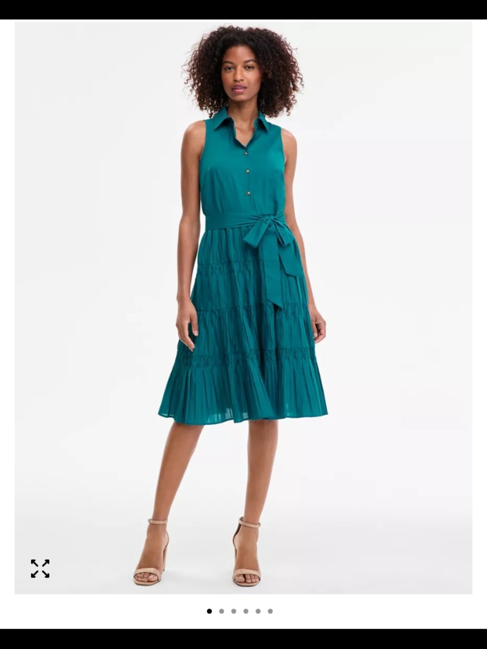 Anne Klein Teal Sleeveless Tie-Waist Tiered Midi Dress